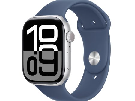 (Open Box) Apple Watch Series 10 GPS 46mm Silver Aluminum Case with Denim Sport Band - M L - MWWM3LW A (2024) Sale