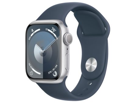 Apple Watch Series 9 GPS 41mm Silver Aluminum Case with Storm Blue Sport Band - S M (2024) on Sale