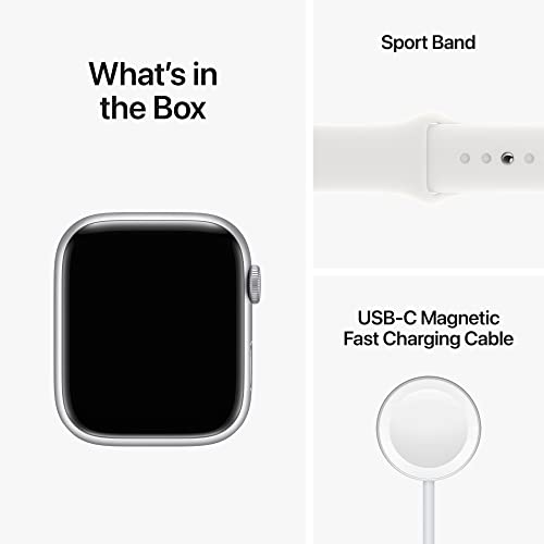 (Open Box) Apple Watch Series 8 GPS 45mm Silver Aluminum Case w White Sport Band - M L (2022) Cheap