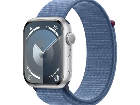 (Open Box) Apple Watch Series 9 GPS 45mm Silver Aluminum Case with Winter Blue Sport Loop (2023) Online now