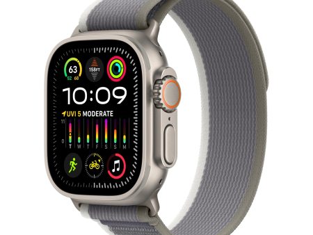 Apple Watch Ultra 2 GPS + Cellular, 49mm Titanium Case with Green Gray Trail Loop - M L - MRF43LW A (2024) Fashion