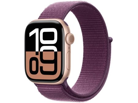 Apple Watch Series 10 GPS + Cellular 42mm Rose Gold Aluminum Case with Plum Sport Loop - MWXC3LW A (2024) Online now