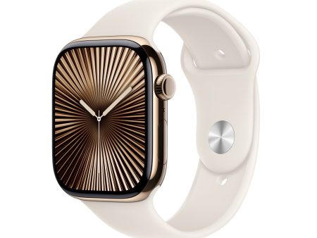 Apple Watch Series 10 GPS + Cellular 46mm Gold Titanium Case with Starlight Sport Band - S M - MWYX3LW A (2024) Fashion